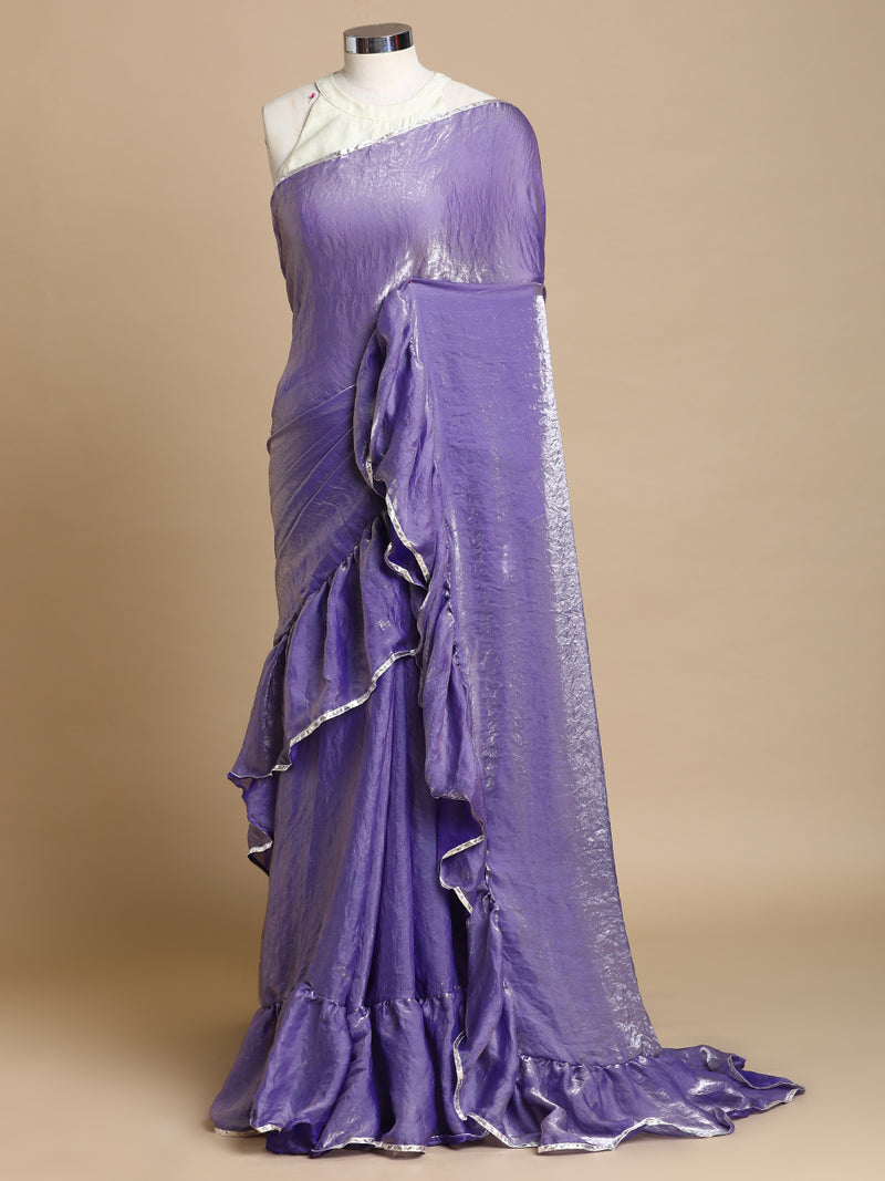 Sharmila x Tyohaar | Blush Orchid Shimmer Tissue Ruffle Saree-Binks