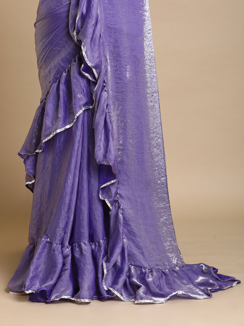 Sharmila x Tyohaar | Blush Orchid Shimmer Tissue Ruffle Saree-Binks