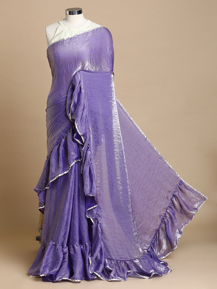 Sharmila x Tyohaar Saree, in Purple Tissue Fabric, made for party & festive (view 3).