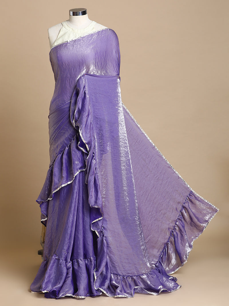 Sharmila x Tyohaar | Blush Orchid Shimmer Tissue Ruffle Saree-Binks