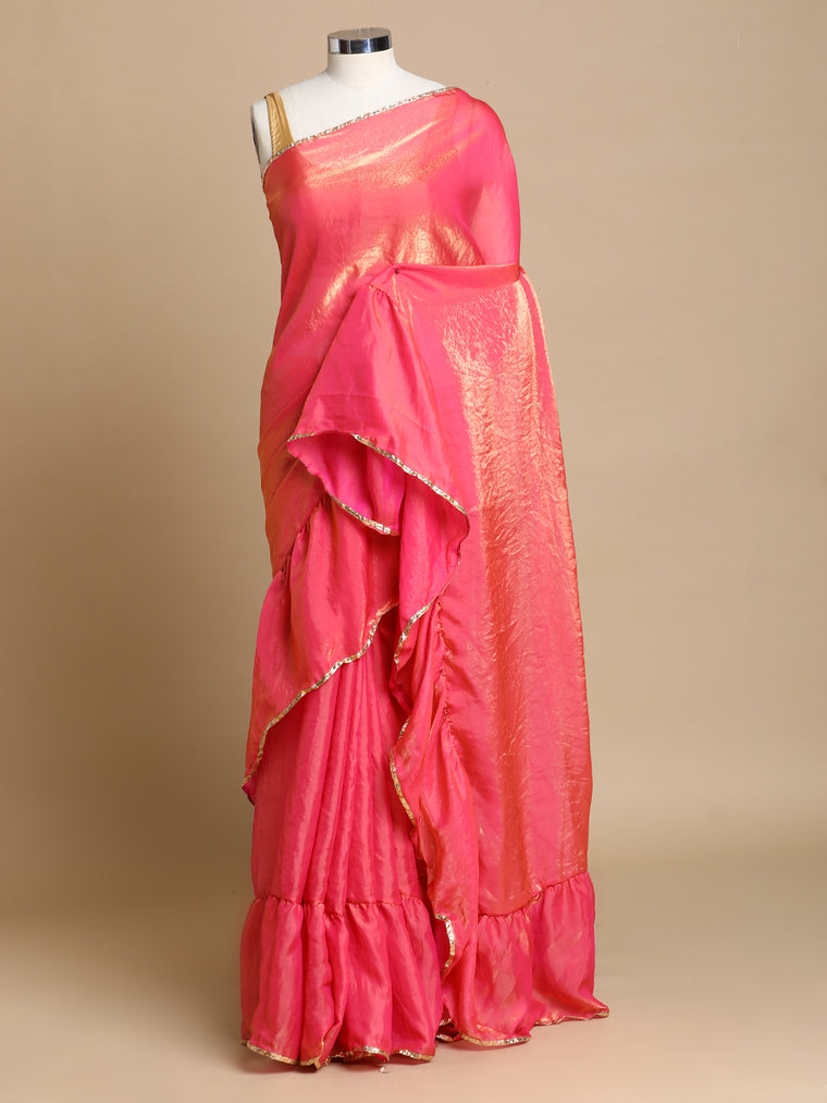 Sharmila x Tyohaar Saree, in Pink Tissue Fabric, made for party & festive.
