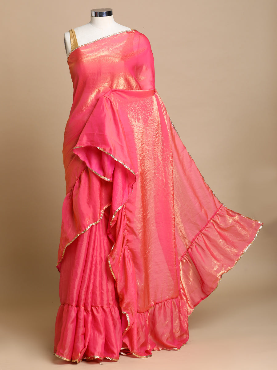 Sharmila x Tyohaar Saree, in Pink Tissue Fabric, made for party & festive (view 3).