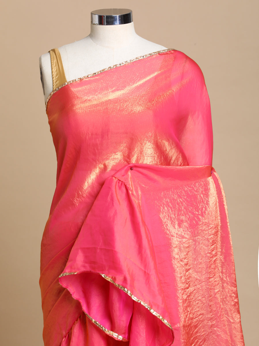 Sharmila x Tyohaar Saree, in Pink Tissue Fabric, made for party & festive (view 4).