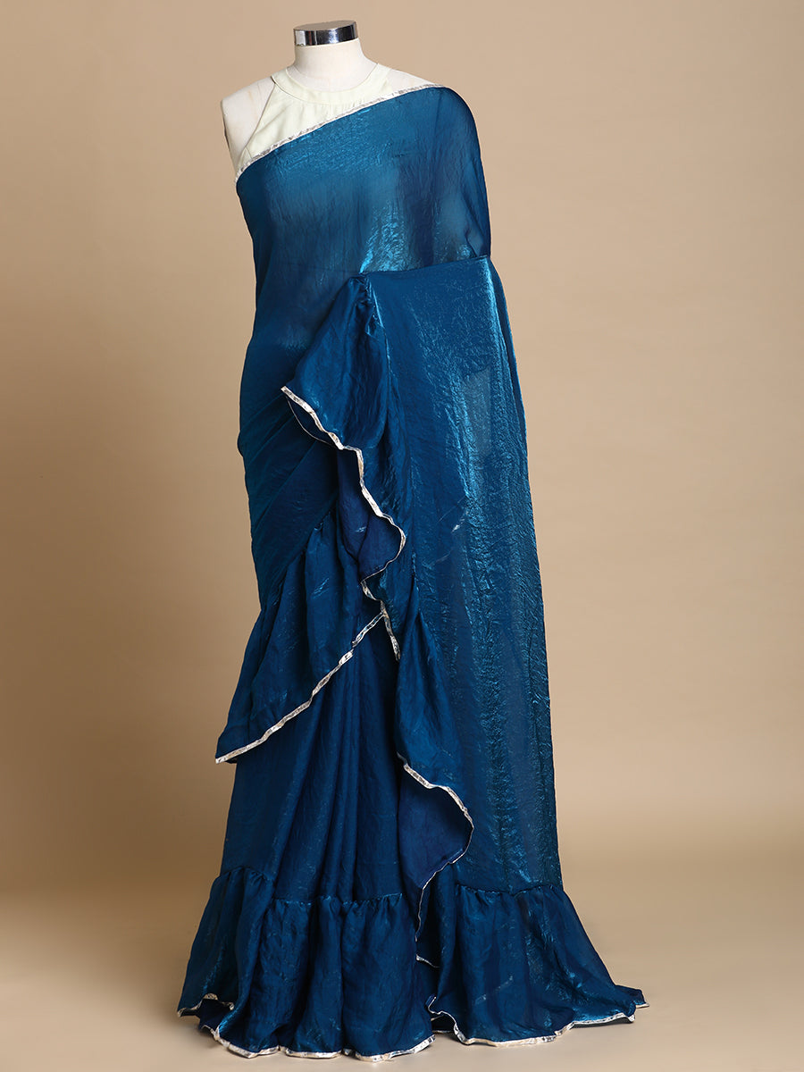 Sharmila x Tyohaar Saree, in Blue Tissue Fabric, made for party & festive.