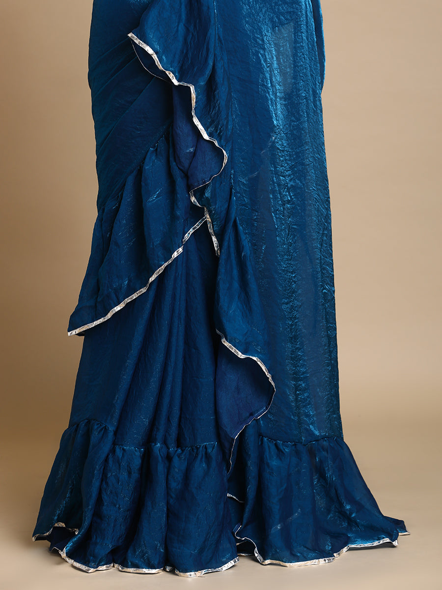 Sharmila x Tyohaar Saree, in Blue Tissue Fabric, made for party & festive (view 2).