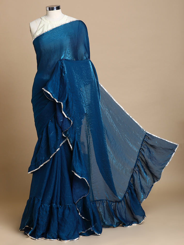 Sharmila x Tyohaar Saree, in Blue Tissue Fabric, made for party & festive (view 3).