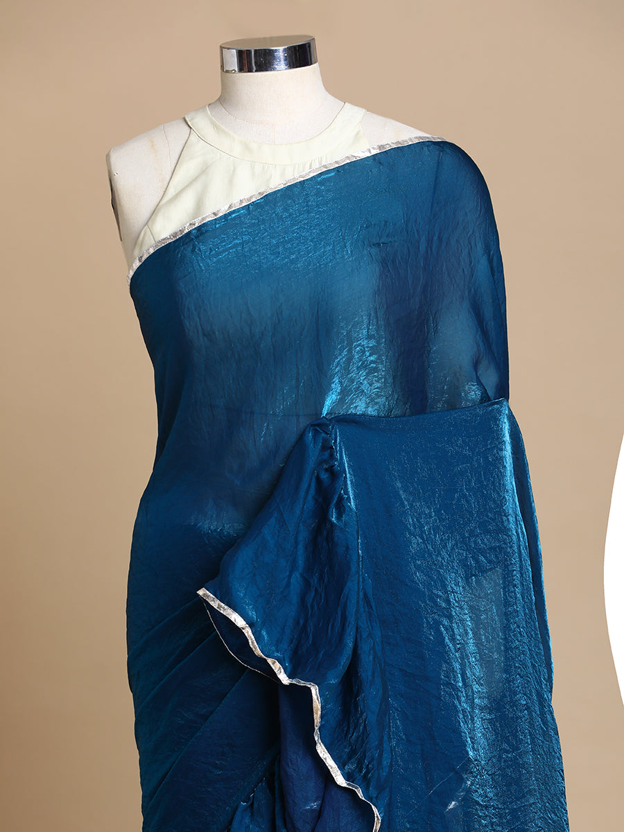 Sharmila x Tyohaar Saree, in Blue Tissue Fabric, made for party & festive (view 4).