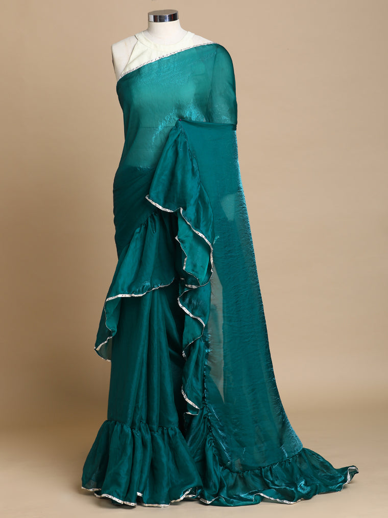 Sharmila x Tyohaar Saree, in Green Tissue Fabric, made for party & festive.