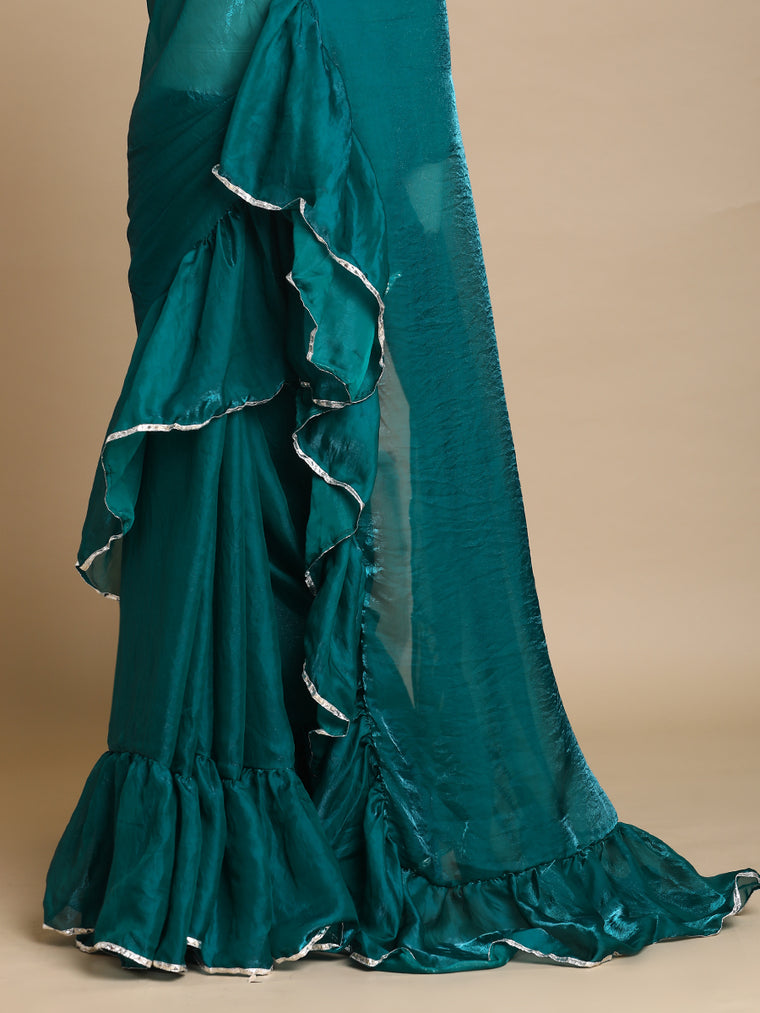 Sharmila x Tyohaar Saree, in Green Tissue Fabric, made for party & festive (view 2).