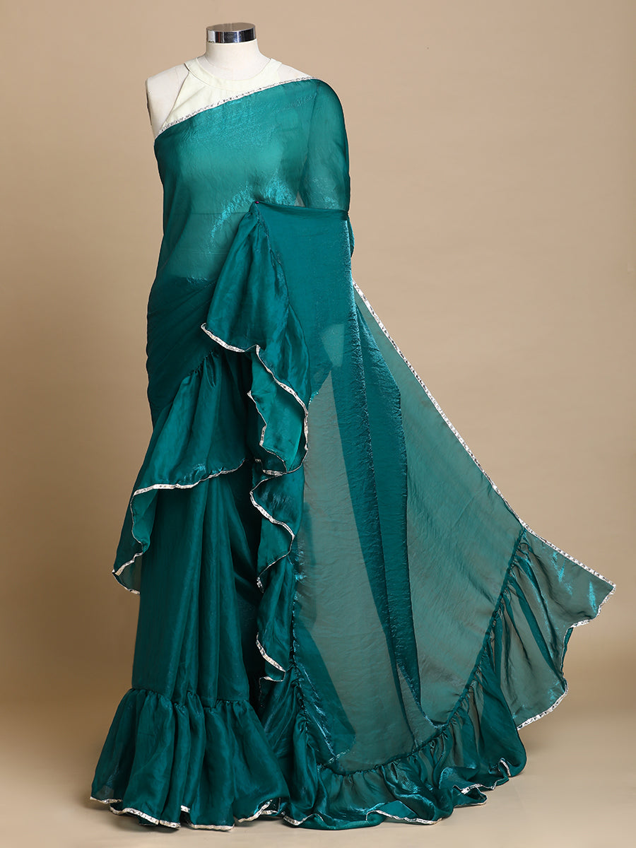 Sharmila x Tyohaar Saree, in Green Tissue Fabric, made for party & festive (view 3).