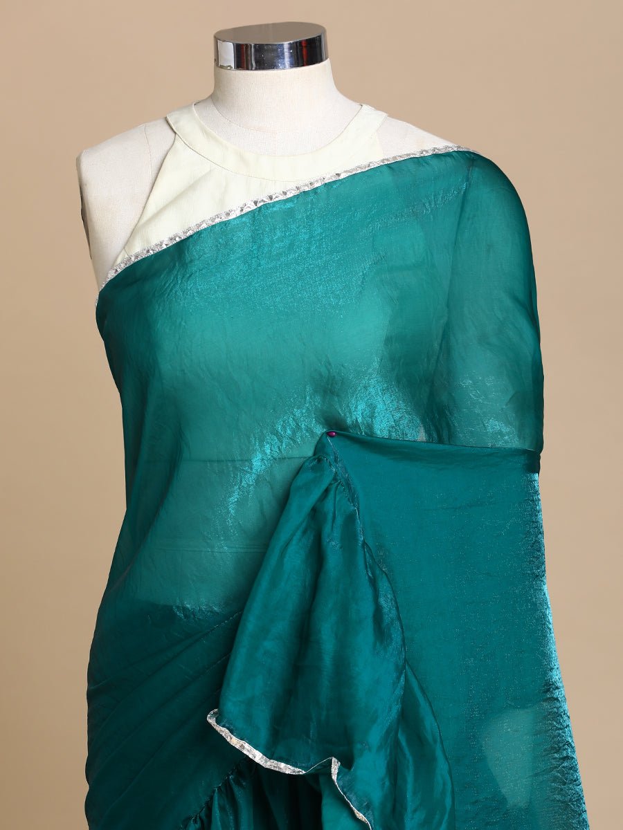 Sharmila x Tyohaar Saree, in Green Tissue Fabric, made for party & festive (view 4).