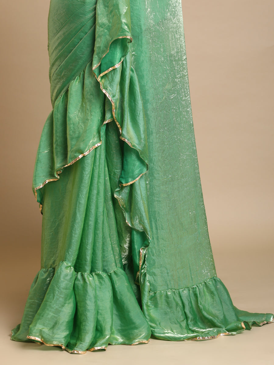 Sharmila x Tyohaar Saree, in Green Tissue Fabric, made for party & festive (view 2).