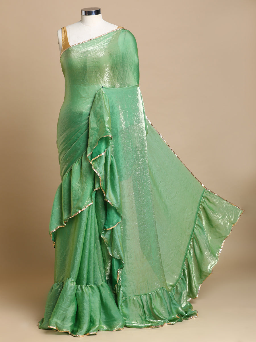 Sharmila x Tyohaar Saree, in Green Tissue Fabric, made for party & festive (view 3).