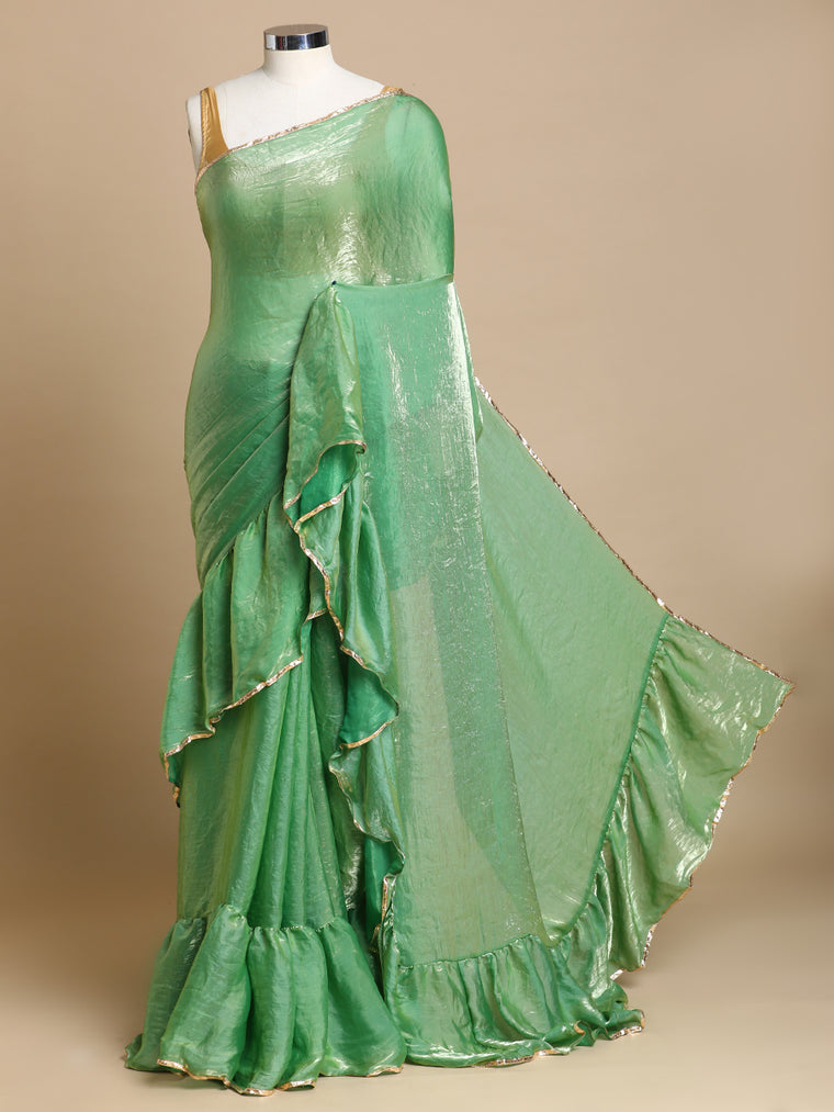 Sharmila x Tyohaar Saree, in Green Tissue Fabric, made for party & festive (view 3).