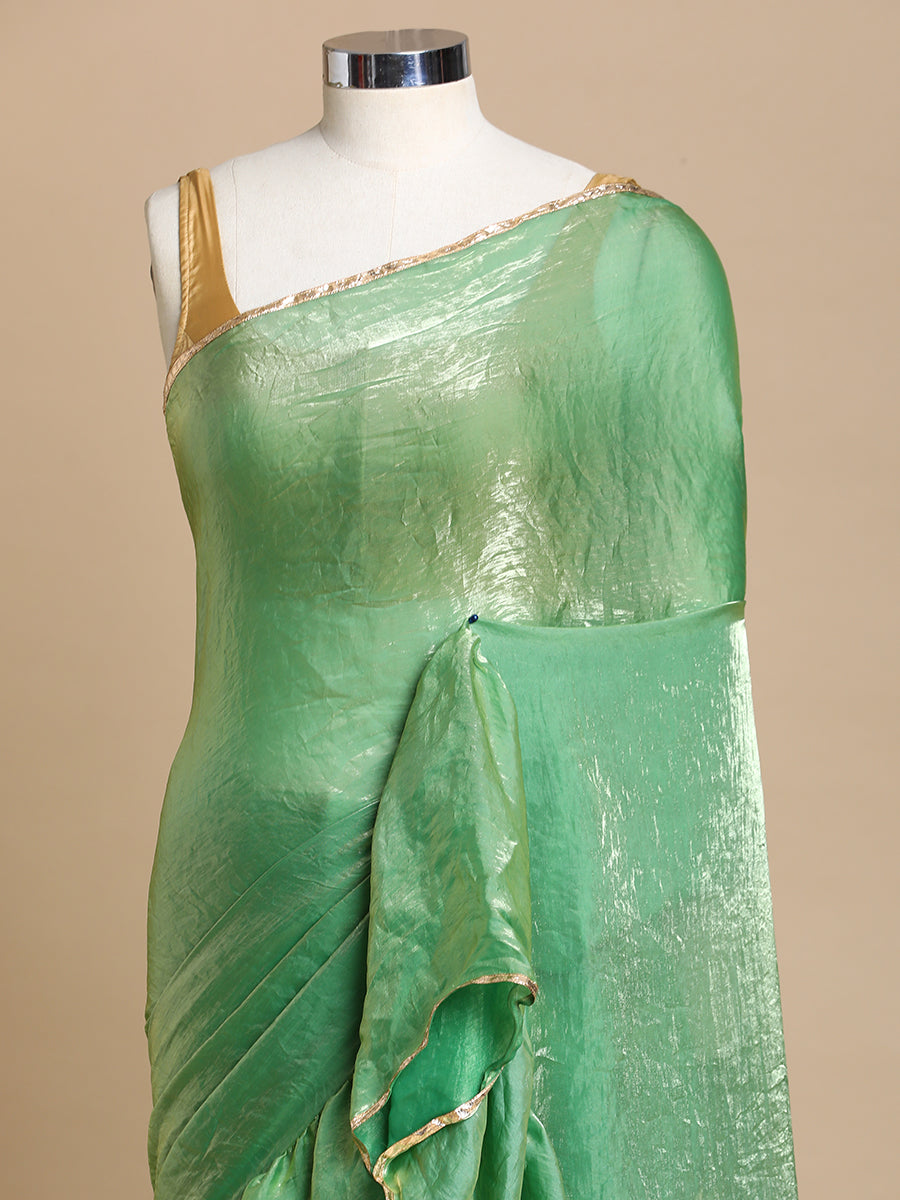 Sharmila x Tyohaar Saree, in Green Tissue Fabric, made for party & festive (view 4).