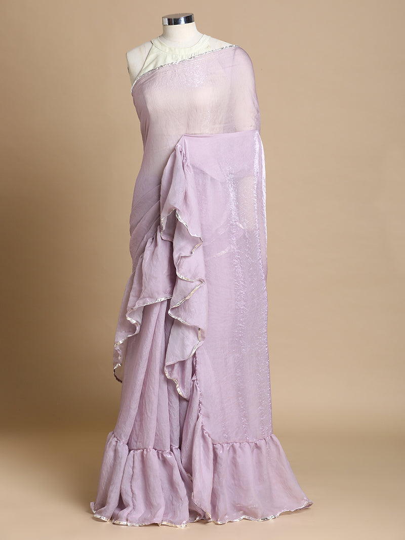 Sharmila x Tyohaar | Metallic Lavender Shimmer Tissue Ruffle Saree-Binks