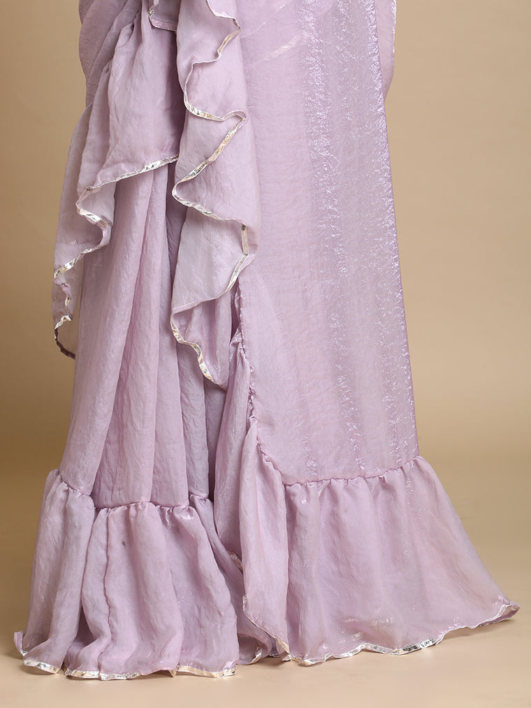 Sharmila x Tyohaar Saree, in Purple Tissue Fabric, made for party & festive (view 2).