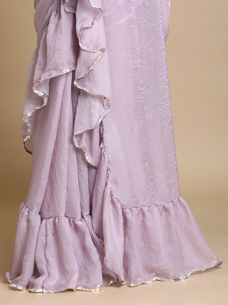 Sharmila x Tyohaar | Metallic Lavender Shimmer Tissue Ruffle Saree-Binks