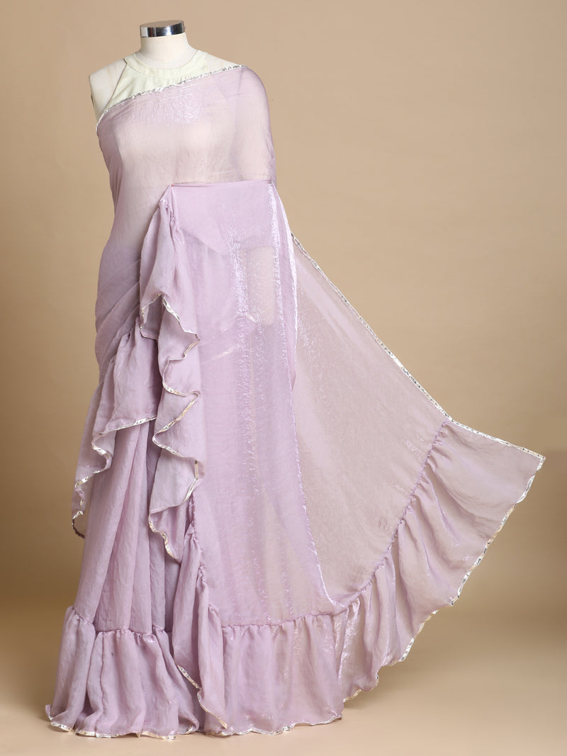 Sharmila x Tyohaar | Metallic Lavender Shimmer Tissue Ruffle Saree-Binks
