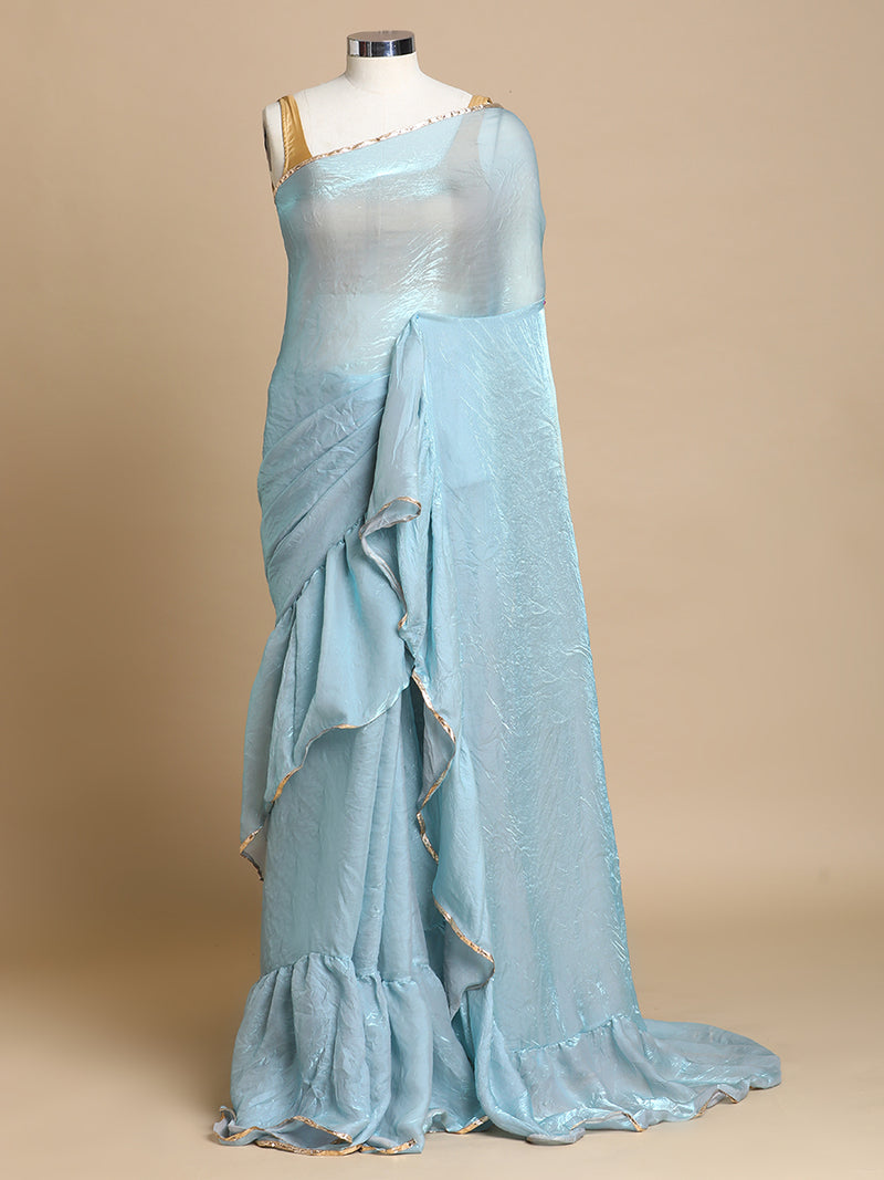 Sharmila x Tyohaar | Moonlight Blue Shimmer Tissue Ruffle Saree-Binks