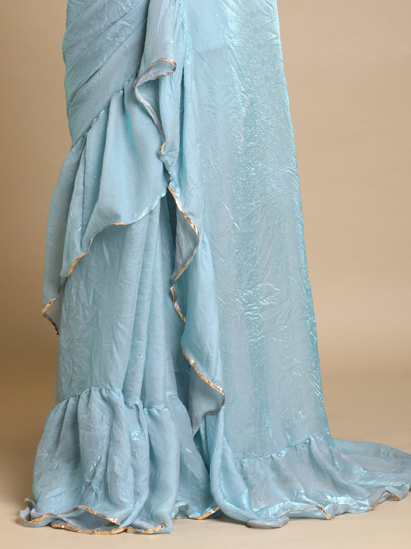 Sharmila x Tyohaar | Moonlight Blue Shimmer Tissue Ruffle Saree-Binks