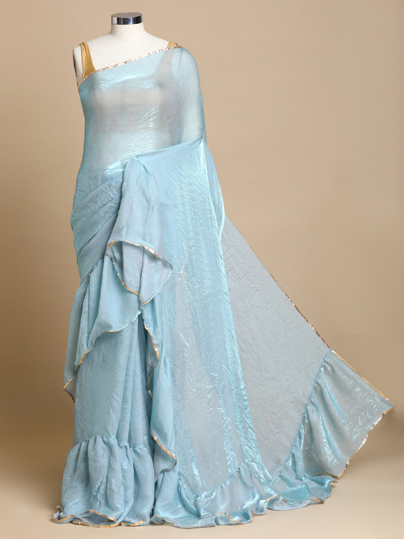Sharmila x Tyohaar | Moonlight Blue Shimmer Tissue Ruffle Saree-Binks