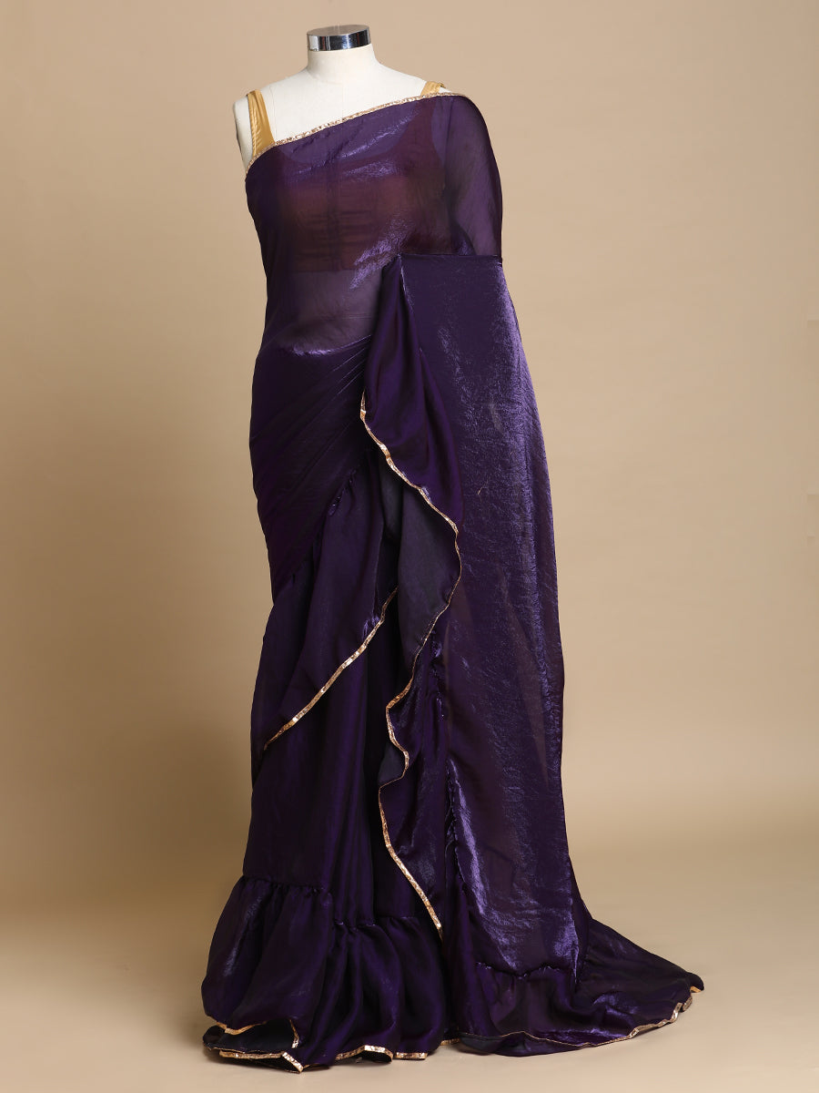 Sharmila x Tyohaar Saree, in Purple Tissue Fabric, made for party & festive.