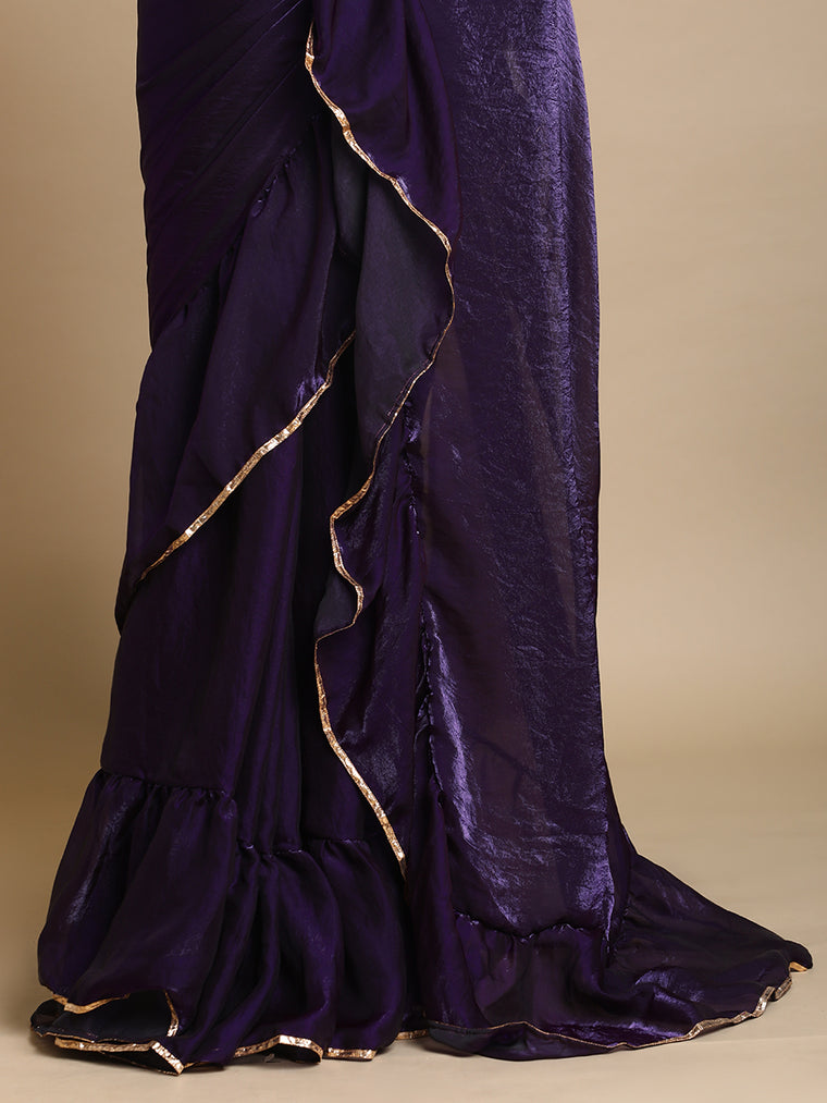 Sharmila x Tyohaar Saree, in Purple Tissue Fabric, made for party & festive (view 2).