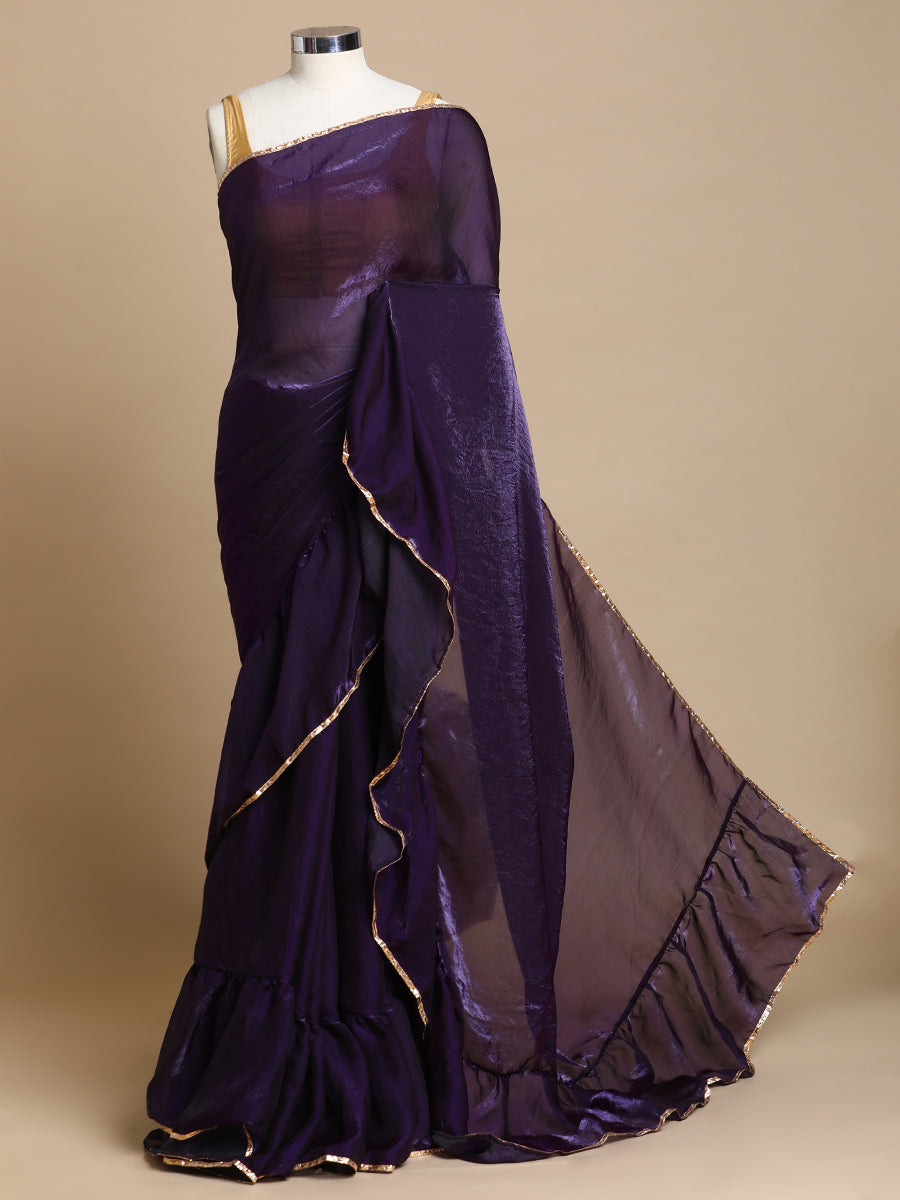 Sharmila x Tyohaar Saree, in Purple Tissue Fabric, made for party & festive (view 3).