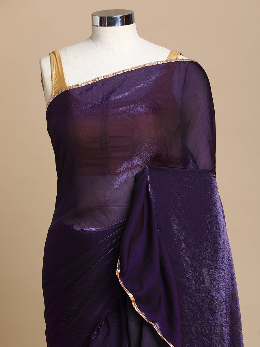 Sharmila x Tyohaar Saree, in Purple Tissue Fabric, made for party & festive (view 4).