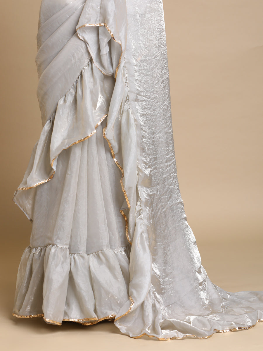 Sharmila x Tyohaar Saree, in Grey Tissue Fabric, made for party & festive (view 2).