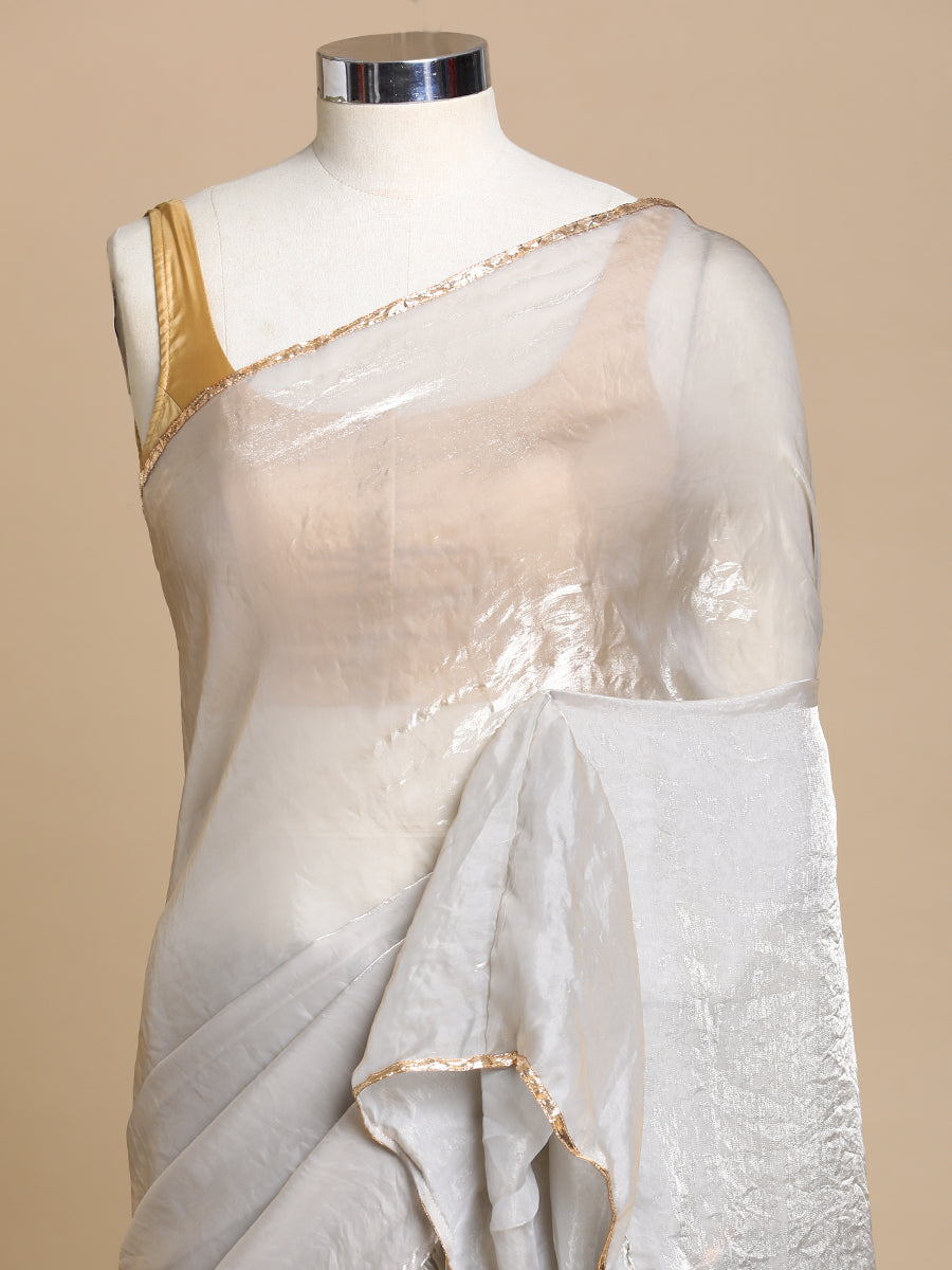 Sharmila x Tyohaar Saree, in Grey Tissue Fabric, made for party & festive (view 4).