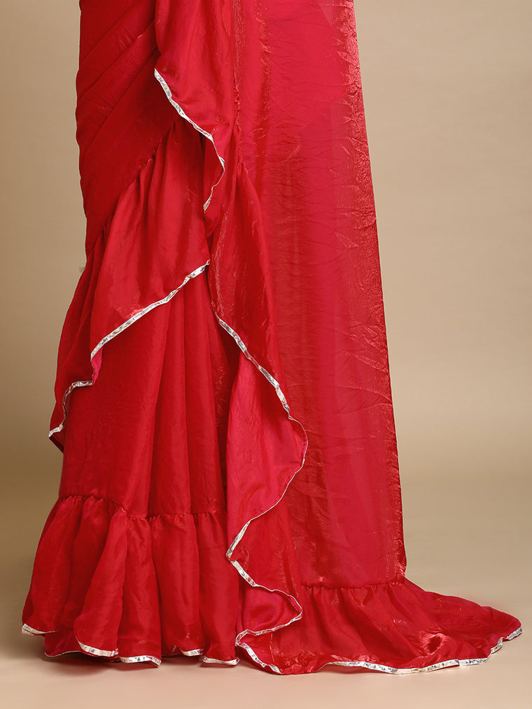 Sharmila x Tyohaar Saree, in Red Tissue Fabric, made for party & festive (view 2).