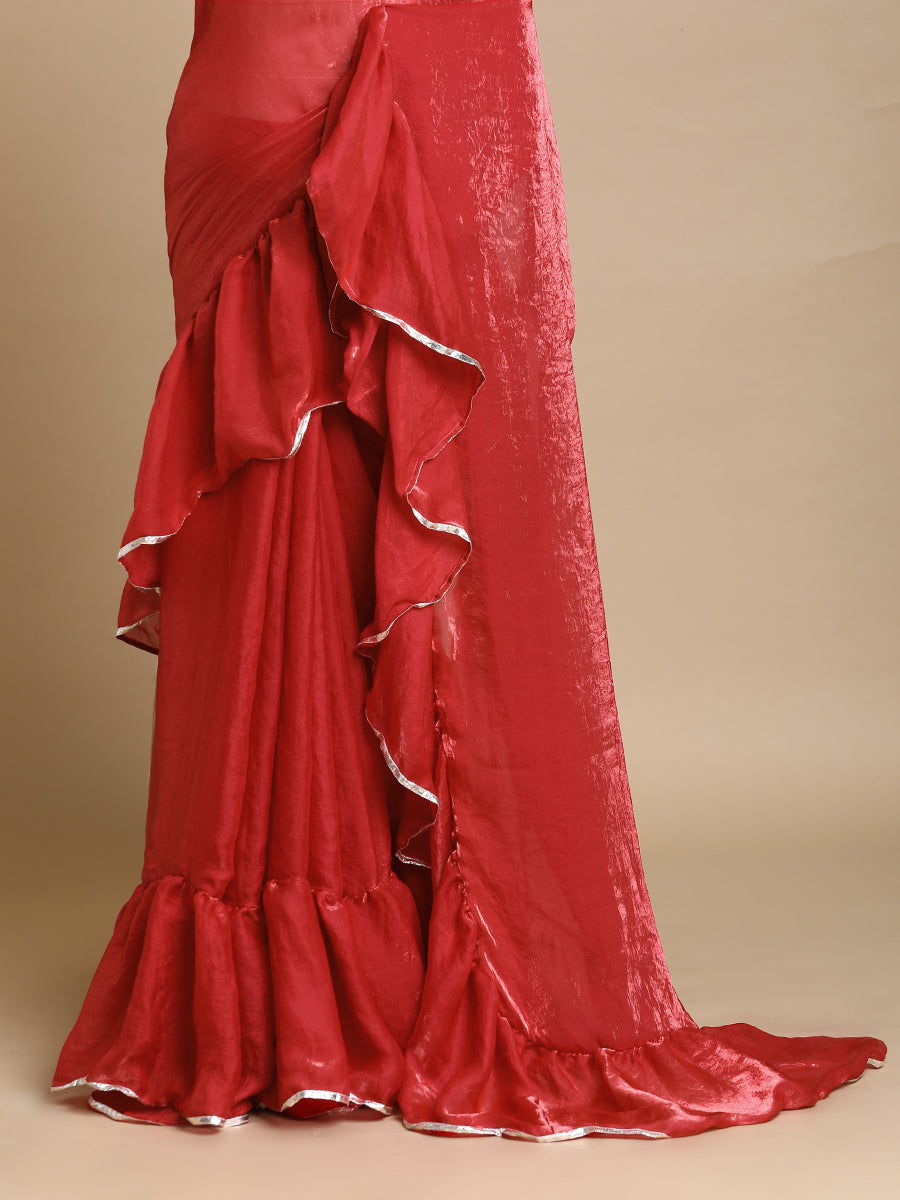 Sharmila x Tyohaar Saree, in Red Tissue Fabric, made for party & festive (view 2).