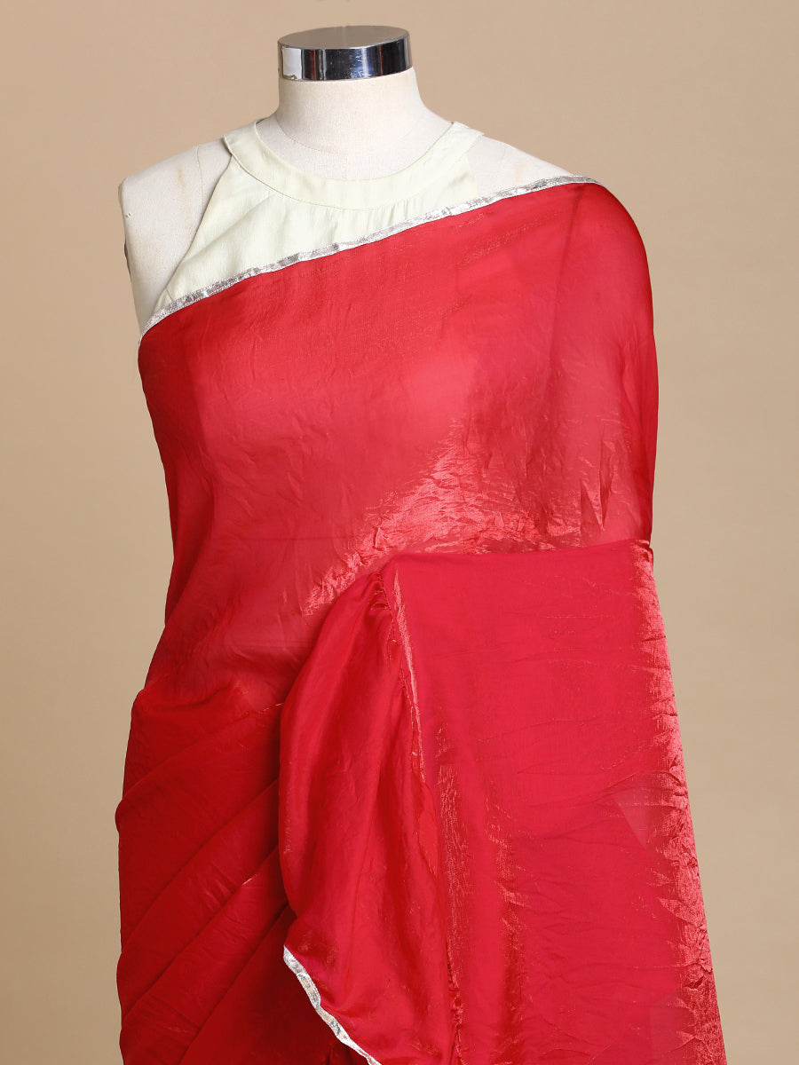 Sharmila x Tyohaar Saree, in Red Tissue Fabric, made for party & festive (view 4).