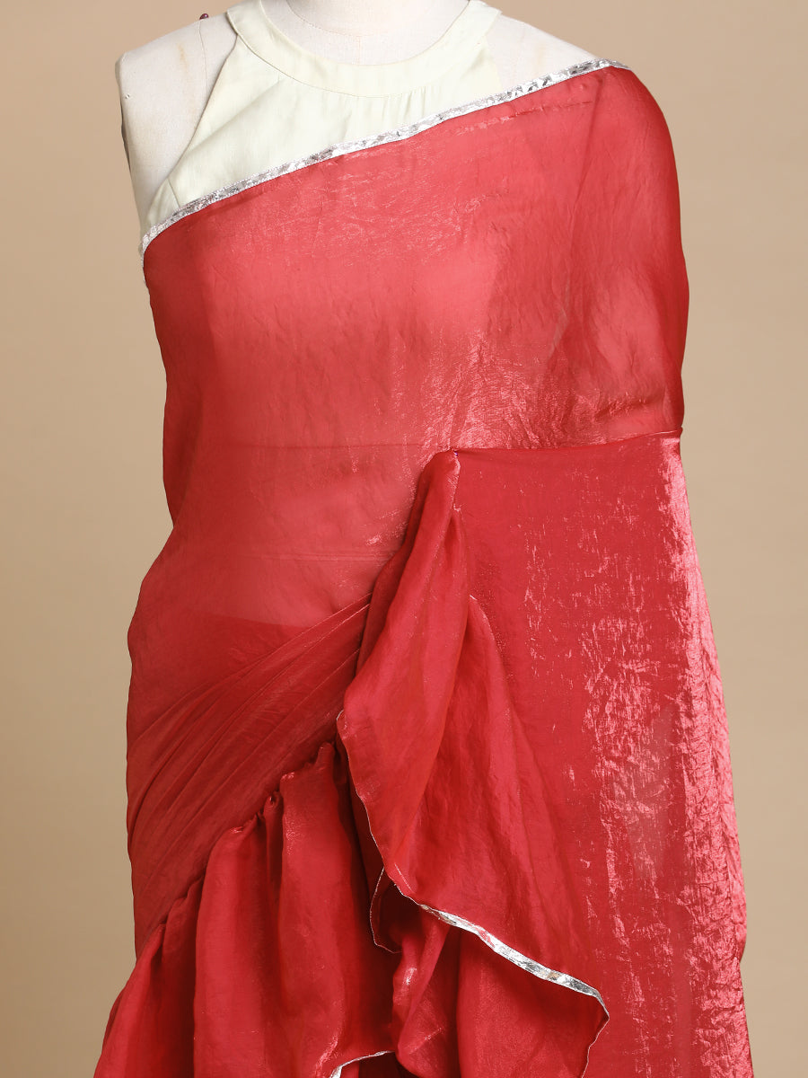 Sharmila x Tyohaar Saree, in Red Tissue Fabric, made for party & festive (view 4).