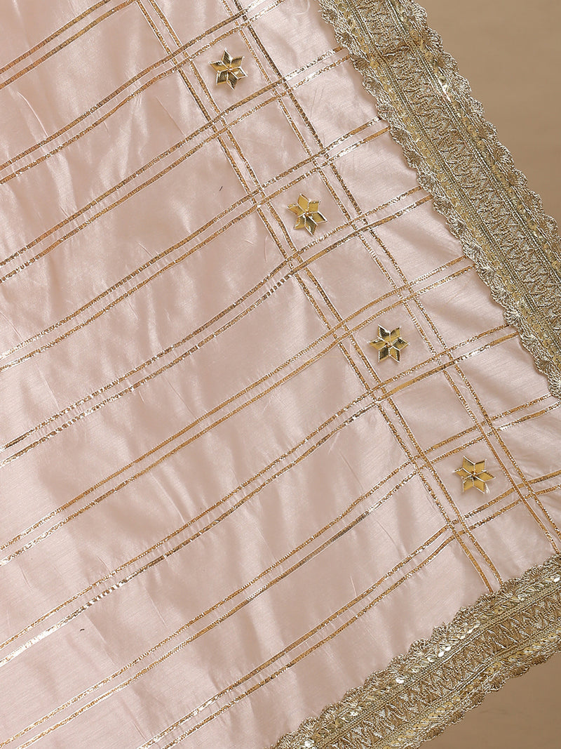 Sringara x Tyohaar | Baby Pink Chandheri Heritage Line Gota Work Saree With Designer Embroidered Lace-Binks