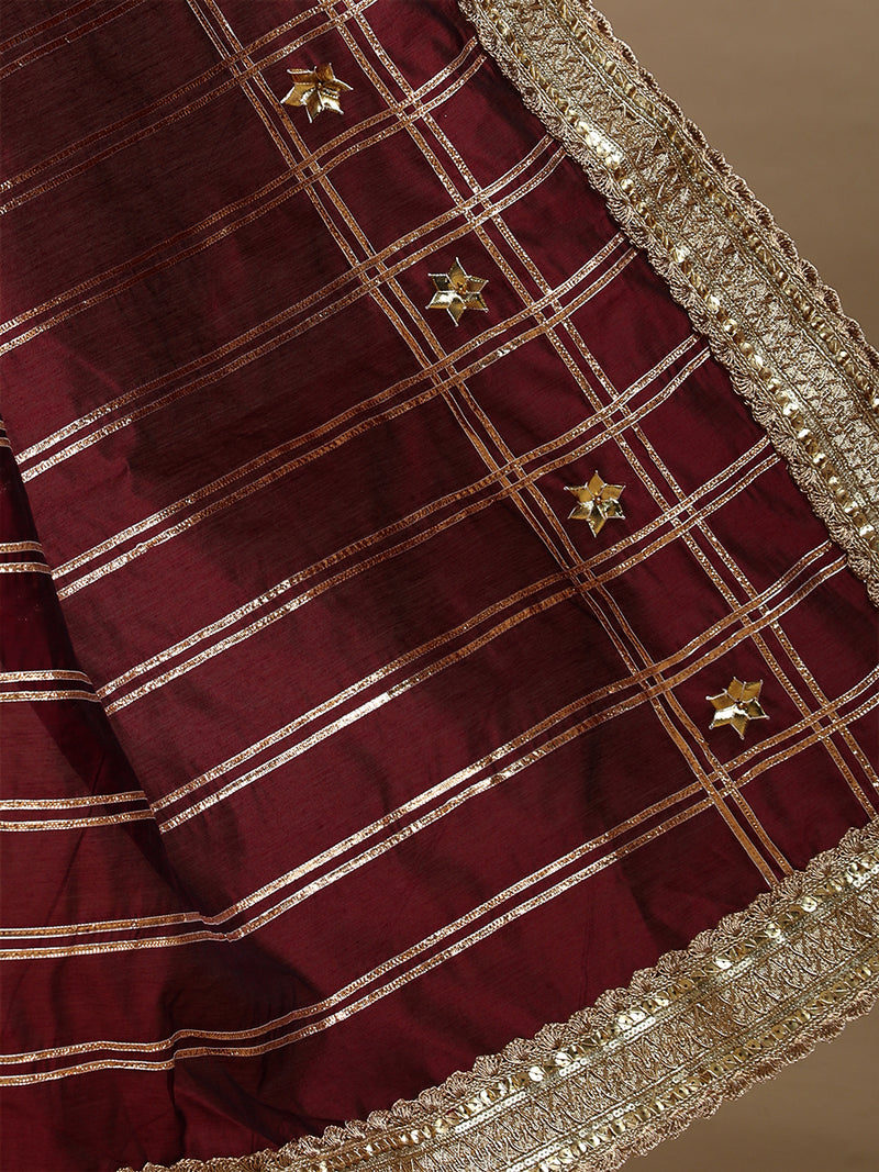 Sringara x Tyohaar | Burgundy Chandheri Heritage Line Gota Work Saree With Designer Embroidered Lace-Binks