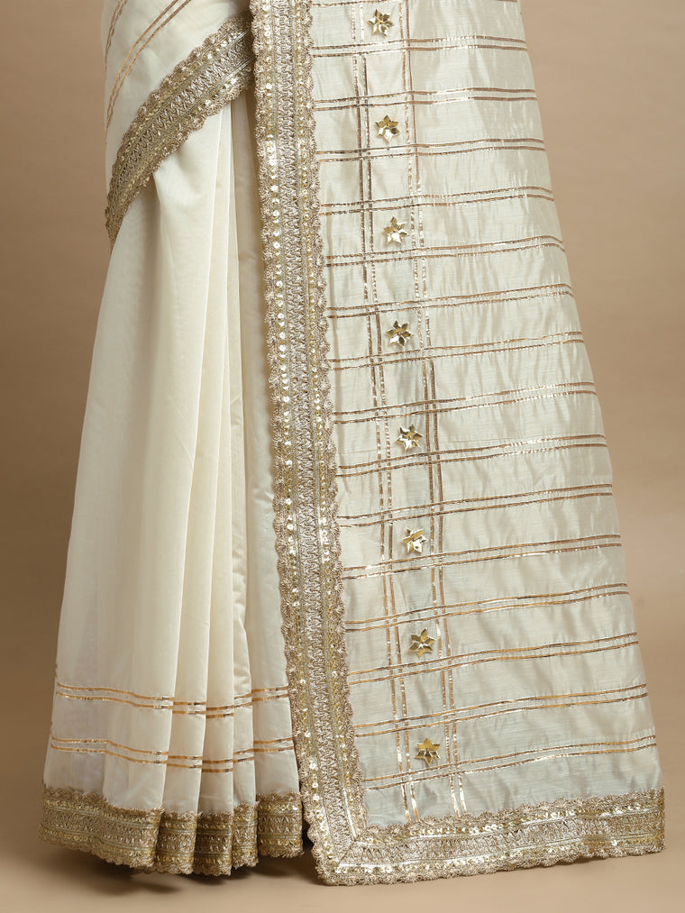 Sringara x Tyohaar Saree, in White Chandheri, made for party & festive (view 2).
