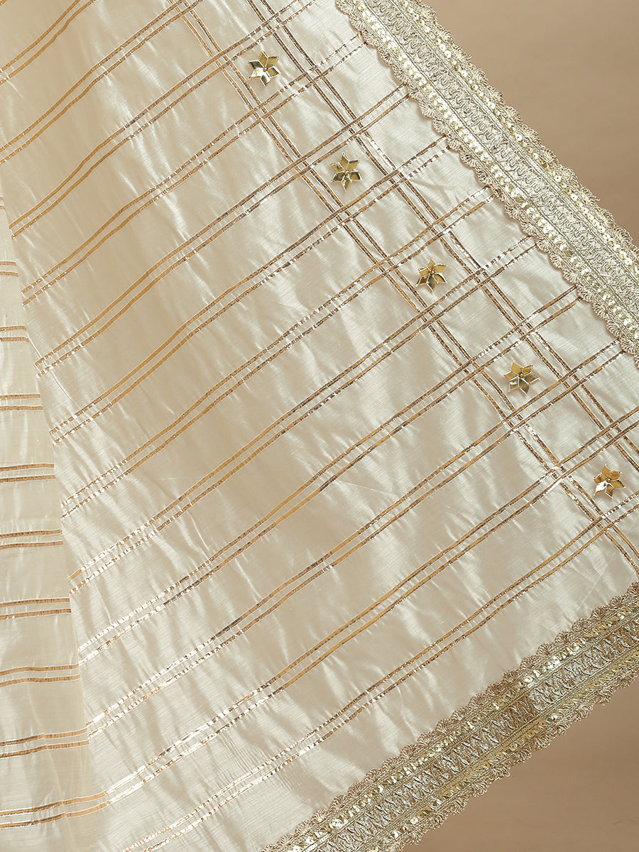 Sringara x Tyohaar Saree, in White Chandheri, made for party & festive (view 5).