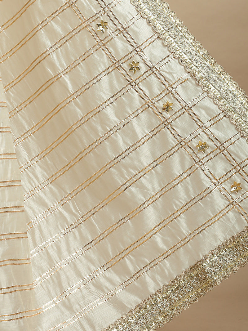 Sringara x Tyohaar | Cream Chandheri Heritage Line Gota Work Saree With Designer Embroidered Lace-Binks