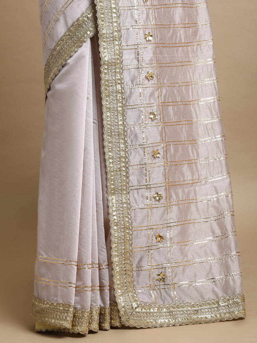 Sringara x Tyohaar Saree, in Grey Chandheri, made for party & festive (view 2).