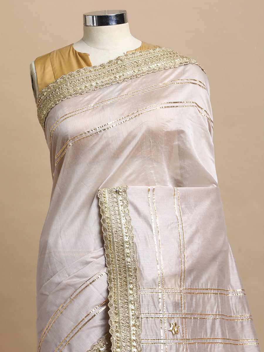 Sringara x Tyohaar Saree, in Grey Chandheri, made for party & festive (view 4).
