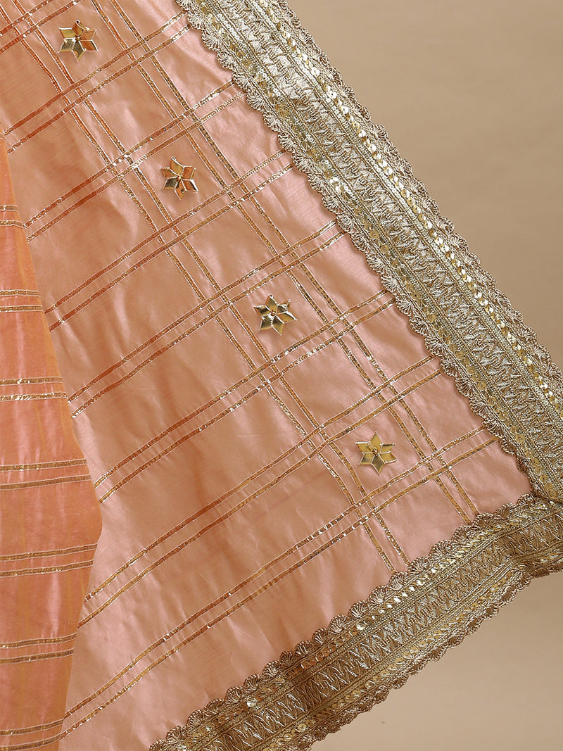 Sringara x Tyohaar | Peach Chandheri Heritage Line Gota Work Saree With Designer Embroidered Lace-Binks