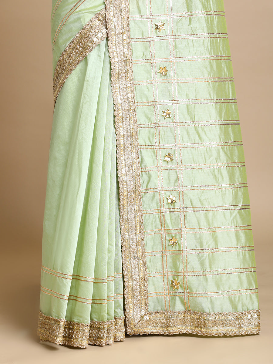 Sringara x Tyohaar Saree, in Green Chandheri, made for party & festive (view 2).