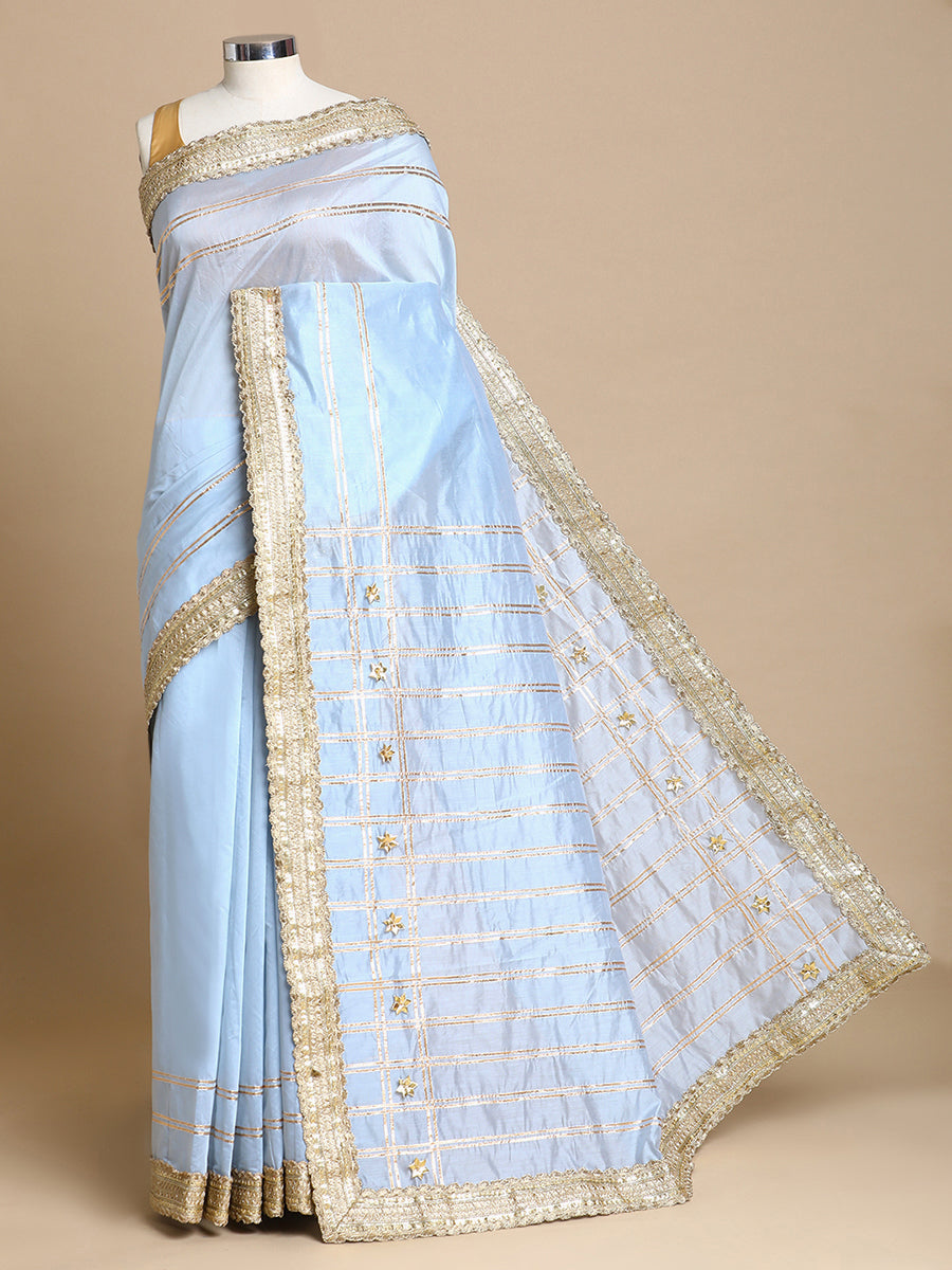 Sringara x Tyohaar Saree, in Blue Chandheri, made for party & festive (view 3).