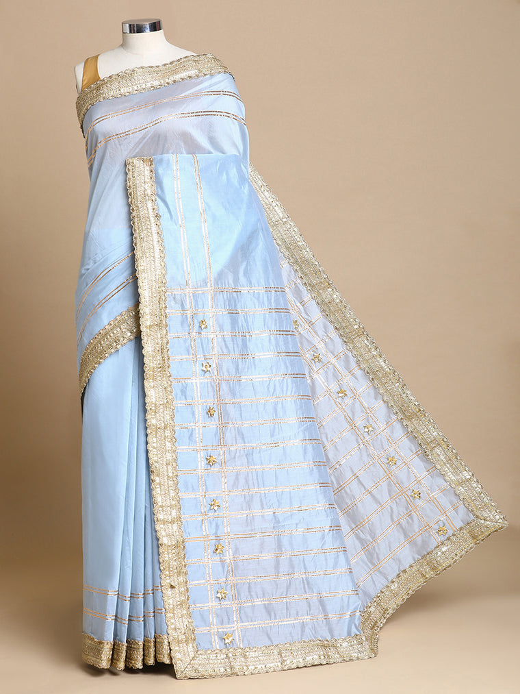 Sringara x Tyohaar Saree, in Blue Chandheri, made for party & festive (view 3).