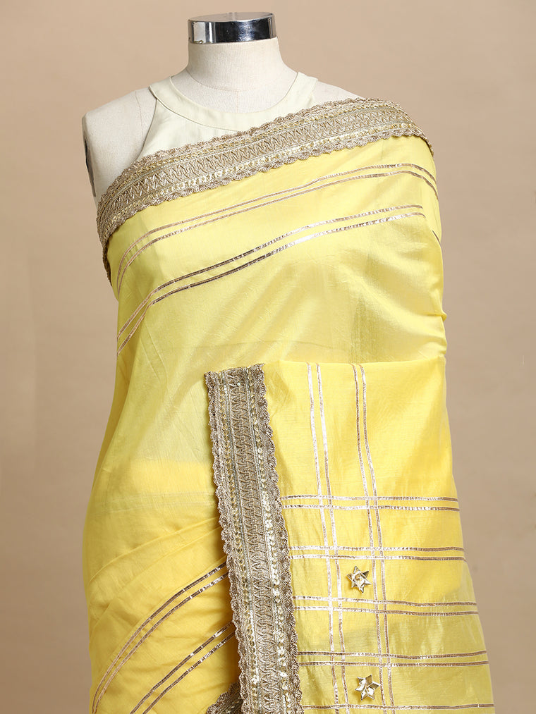 Sringara x Tyohaar Saree, in Yellow Chandheri, made for party & festive (view 3).