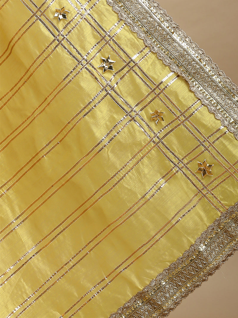 Sringara x Tyohaar | Sunny Yellow Chandheri Heritage Line Gota Work Saree With Designer Embroidered Lace-Binks
