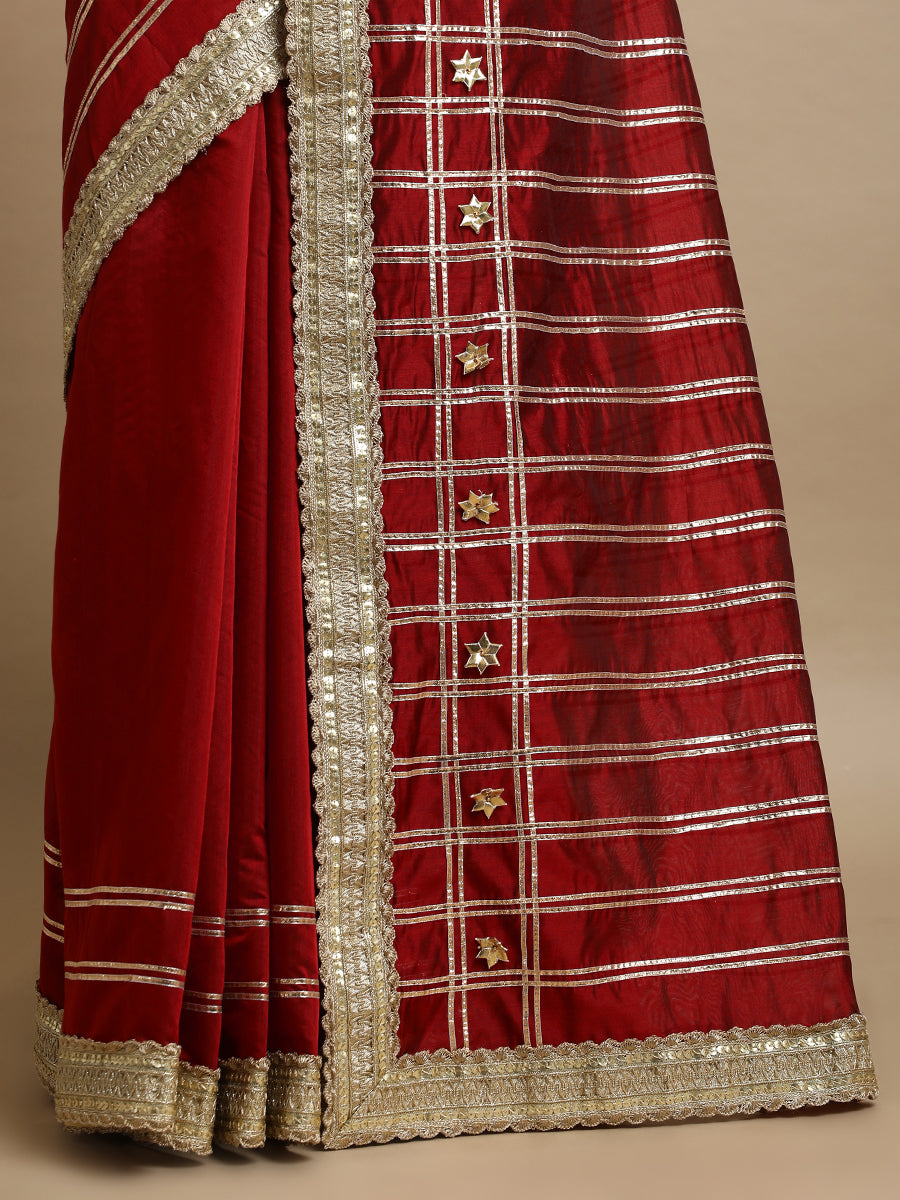 Sringara x Tyohaar Saree, in Red Chandheri, made for party & festive (view 2).
